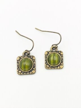 Lia Sophia green cateye cabochon square dangle earrings